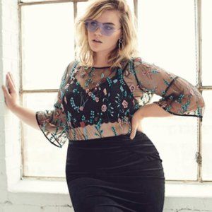 Embroidered Sheer Mesh Blouse